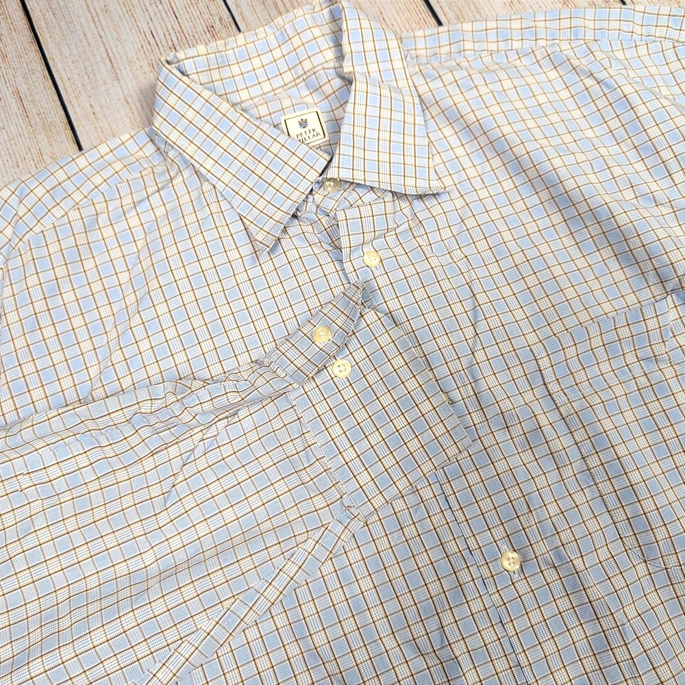Peter Millar Men's L Large Blue Plaid Checkered Long Sleeve Button Down Shirt‎